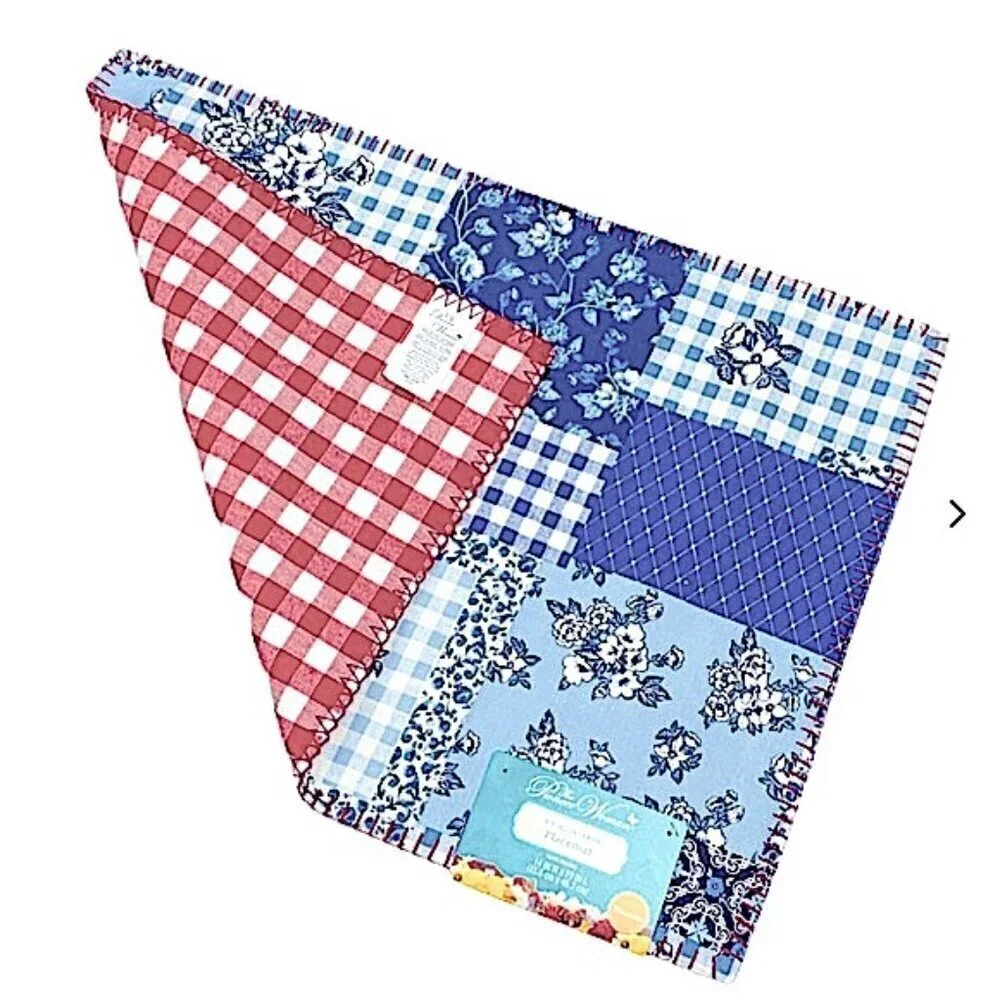 Pioneer Woman Heritage Patchwork Cotton Placemat Reversible Plaid Blue Red 4 PC